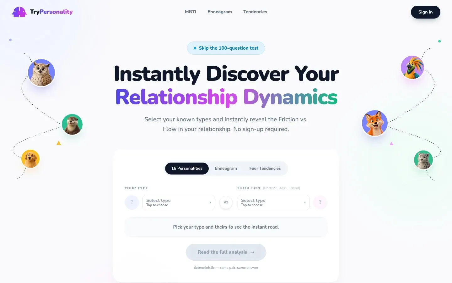 TryPersonality homepage